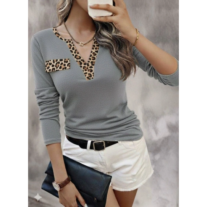 Kadın Uzun Kollu V Yakalı Kaşkorse Bluz