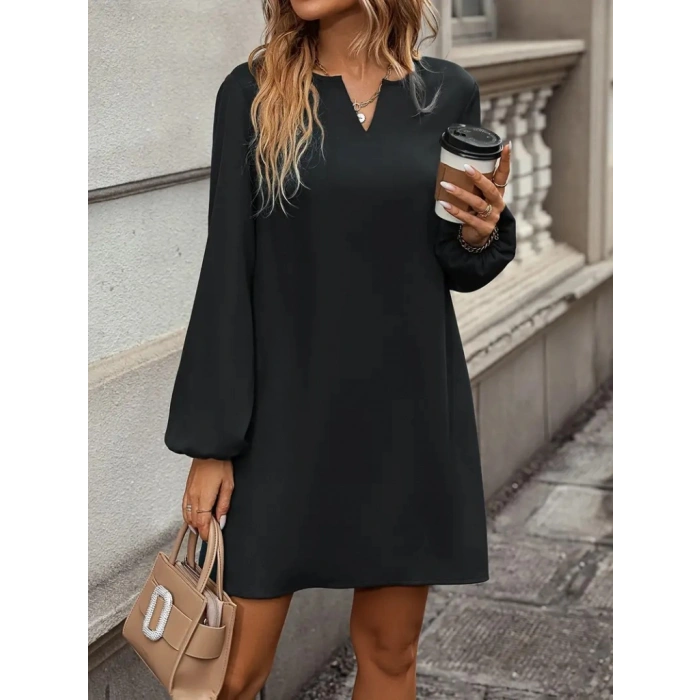 Kadın Uzun Kollu V Yakalı Salaş Ithal Krep Elbise