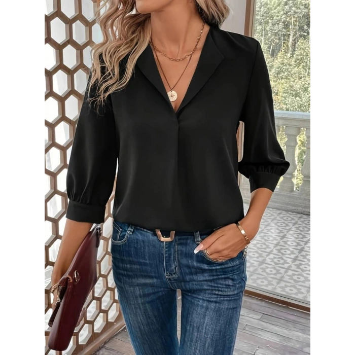 Kadın Uzun Kollu V Yakalı Sandy Bluz