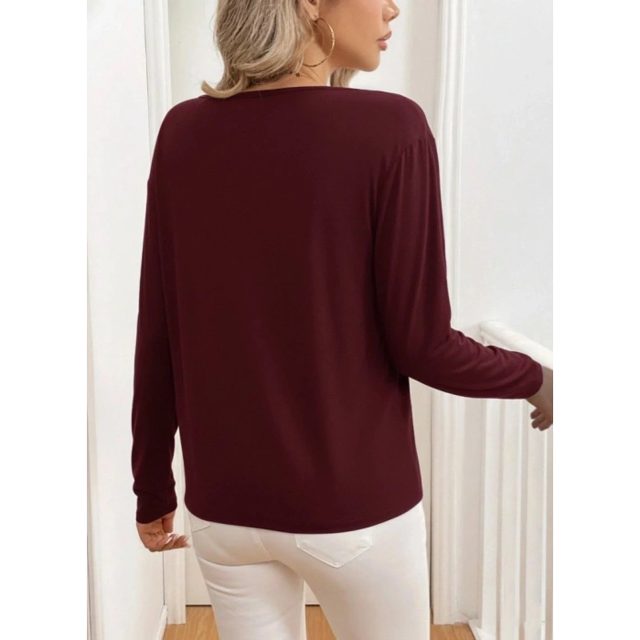 Kadın Uzun Kollu V Yakalı Viskon Iki Iplik Bluz