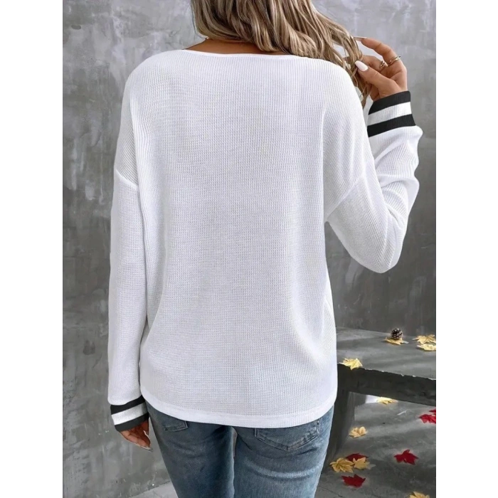 Kadın Uzun Kollu V Yakalı Waffle Bluz