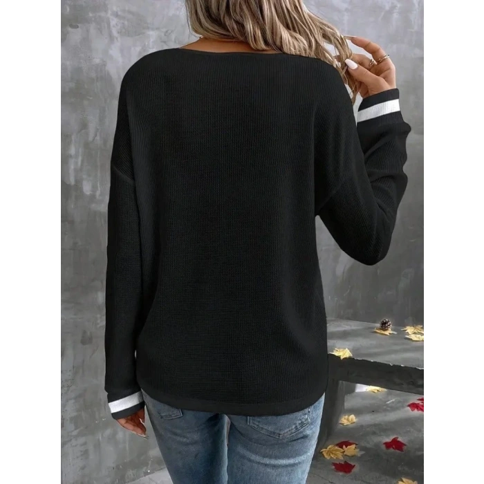 Kadın Uzun Kollu V Yakalı Waffle Bluz
