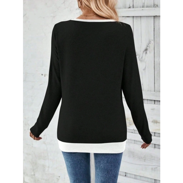 Kadın Uzun Kollu V Yakalı Yandan Düğmeli Yün Viskon Bluz