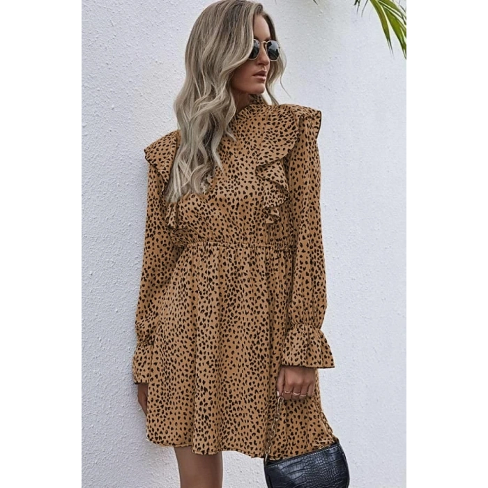 Kadın Uzun Kollu Yaka Ve Sırt Fırfır Detay Mikro Mini Boy Elbise