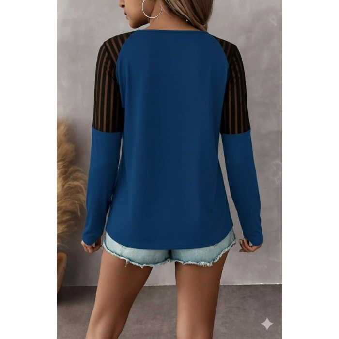 Kadın Uzun Kollu Yakadan Fermuarlı Viskon Bluz