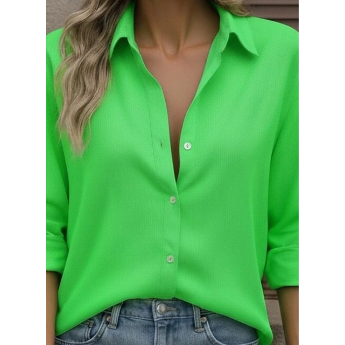 Kadın Uzun Kollu Yakalı önden Düğmeli Gömlek