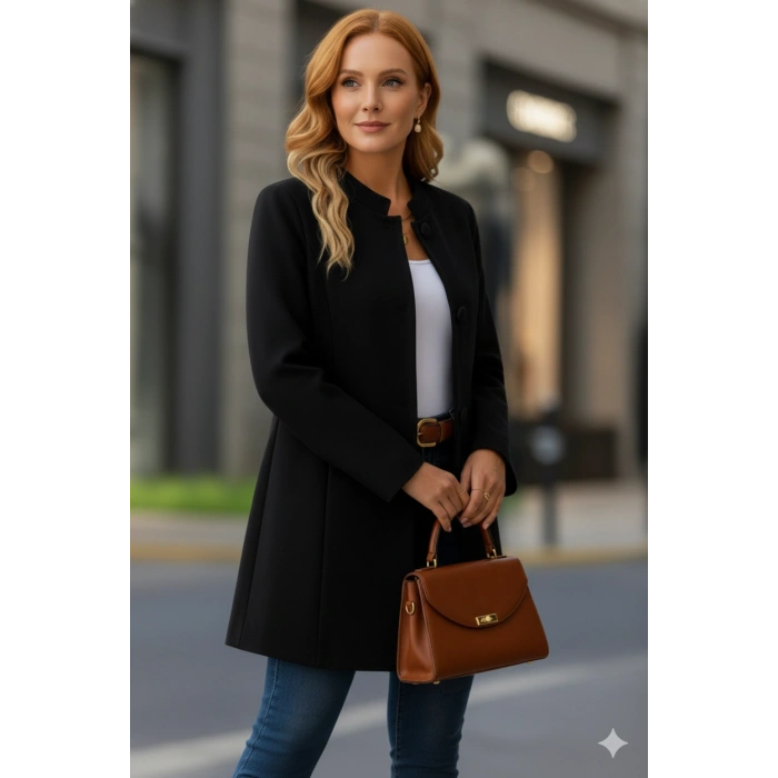 Kadın Uzun Kollu Yakalı önü Düğmeli Ithal Kaşe Astarlı Kaban