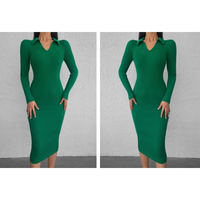 Kadın Uzun Kollu Yakalı Triko Elbise