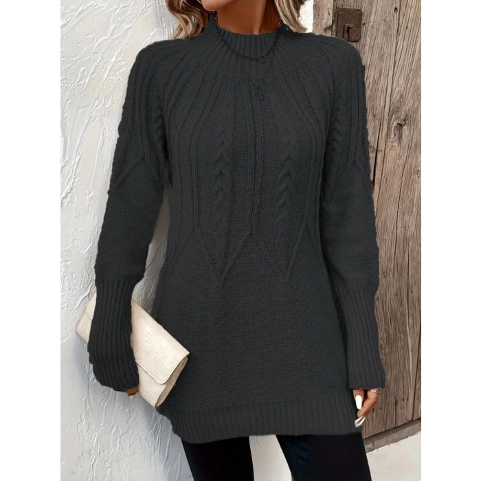 Kadın Uzun Kollu Yarı Balıkçı Yaka Triko Bluz