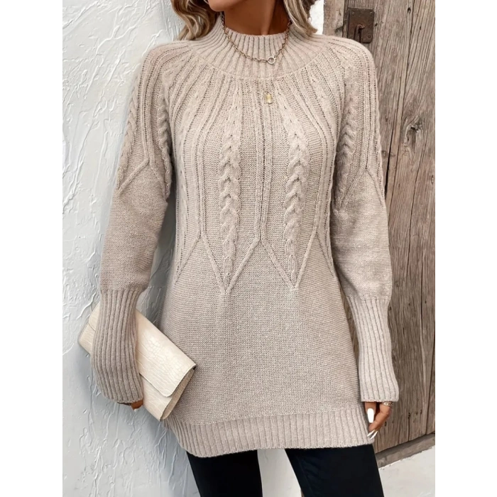 Kadın Uzun Kollu Yarı Balıkçı Yaka Triko Bluz