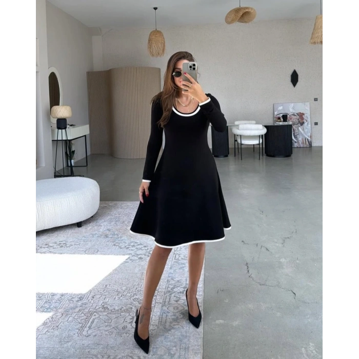 Kadın Uzun Kollu Yuvarlak Yaka Midi Viskon Iki Iplik Elbise