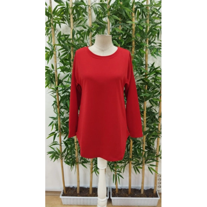 Kadın Uzun Kollu Yuvarlak Yaka Salaş Iki Iplik Bluz