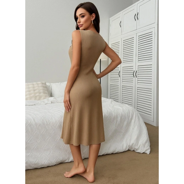 Kadın V Yakalı önden Düğmeli Kaşkorse Elbise