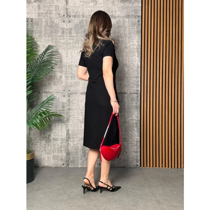 Kadın Yaka Ribanalı Çift Yırtmaçlı Elbise