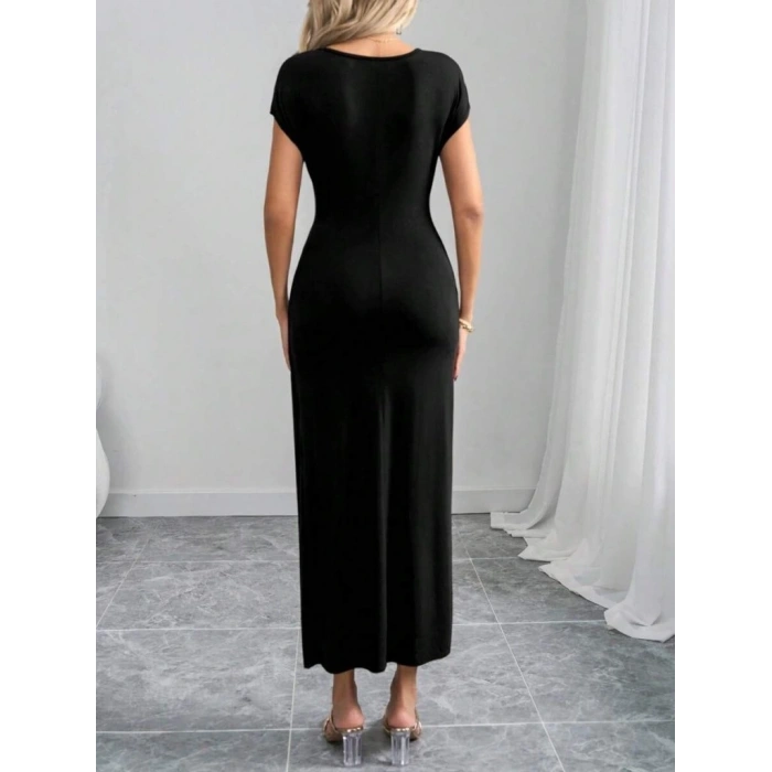 Kadın Yarım Ay Kollu Yuvarlak Yaka önünde Toka Detaylı odal axi Elbise