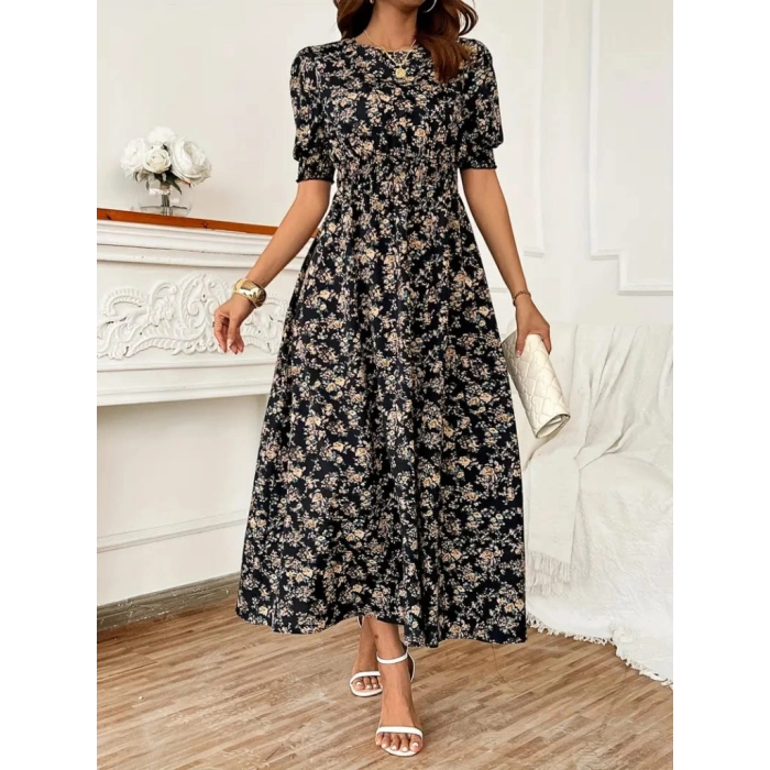 Kadın Yarım Kollu Bisiklet Yaka Kol Ve Bel Gipe Detay Süprem Elbise