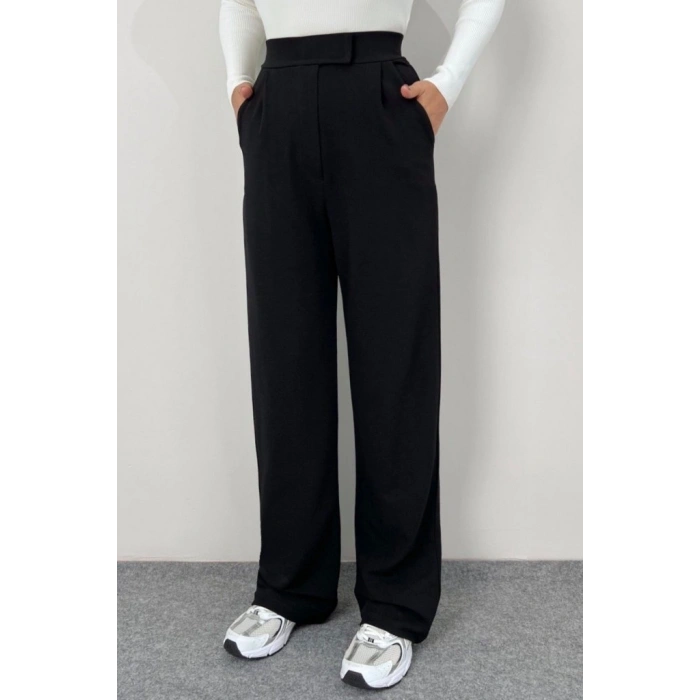 Kadın Yüksek Bel Cepli Cırt Kapama Janjan Krep Pantolon