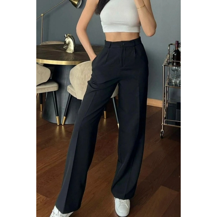 Kadın Yüksek Bel Cepli Ithal Krep Pantolon