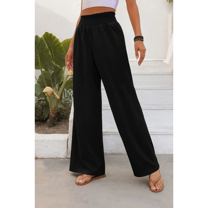 Kadın Yüksek Bel Lastikli Ithal Krep Pantolon