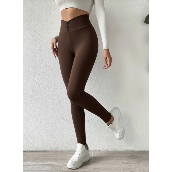 Kadın Yüksek Bel önden Düğmeli Dalgıç Tayt