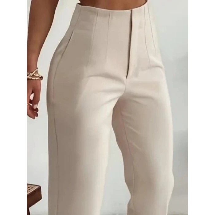 Kadın Yüksek Bel önden Fermuarlı Ithal Krep Pantolon