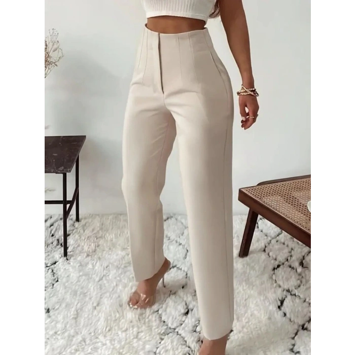 Kadın Yüksek Bel önden Fermuarlı Ithal Krep Pantolon