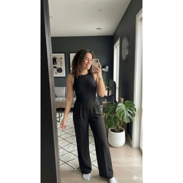 Kadın Yüksek Bel Pileli Palazzo Pantolon