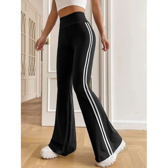 Kadın Yüksek Bel şerit Detaylı Ispanyol Paçalı Dalgıç Pantolon