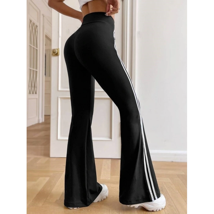 Kadın Yüksek Bel şerit Detaylı Ispanyol Paçalı Dalgıç Pantolon