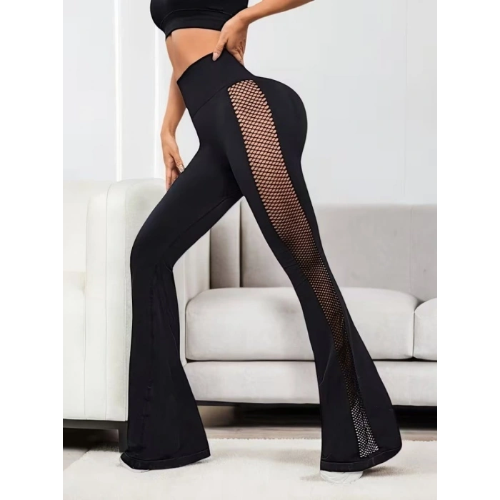 Kadın Yüksek Bel Yandan File Görünümlü Dalgıç Tayt