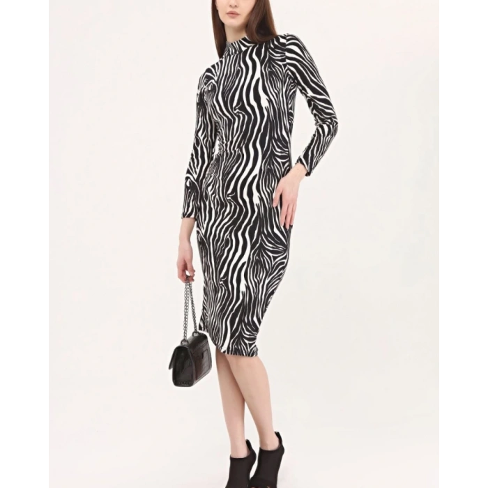 Kadın Zebra Desen üet Kumaş Fırsat ürün Midi Boy Elbise