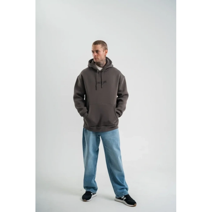 Kapşonlu Double Oversize Dijital Patchli weathirt  Füme