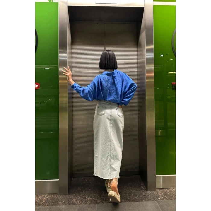 Kar Yıkama Yırtmaçlı Kot Etek