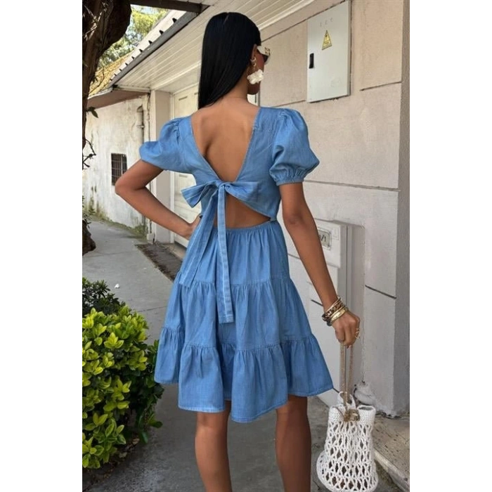 Kare Yakalı Ve Gipe Detaylı Tensel Elbise 2883