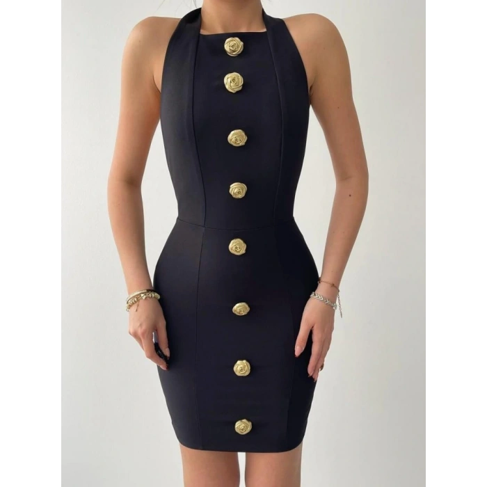 Katalina Gül Düğmeli Elbise