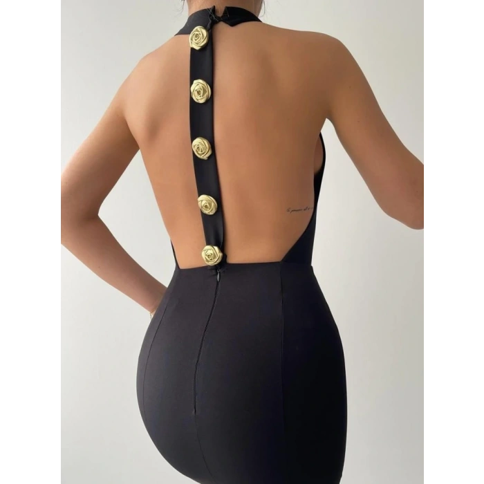 Katalina Gül Düğmeli Elbise