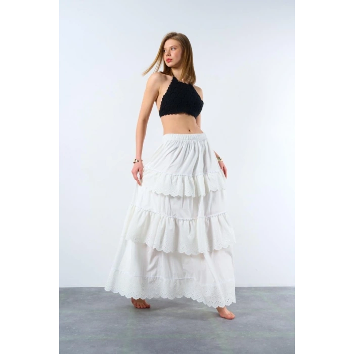 Katlı Pileli Etek  Ekru