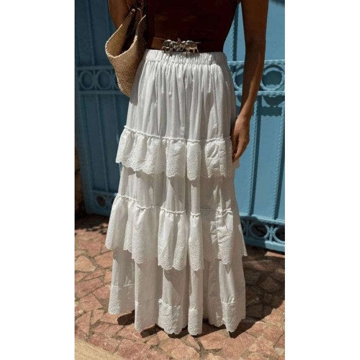 Katlı Pileli Etek  Ekru