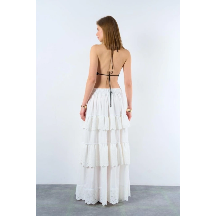 Katlı Pileli Etek  Ekru