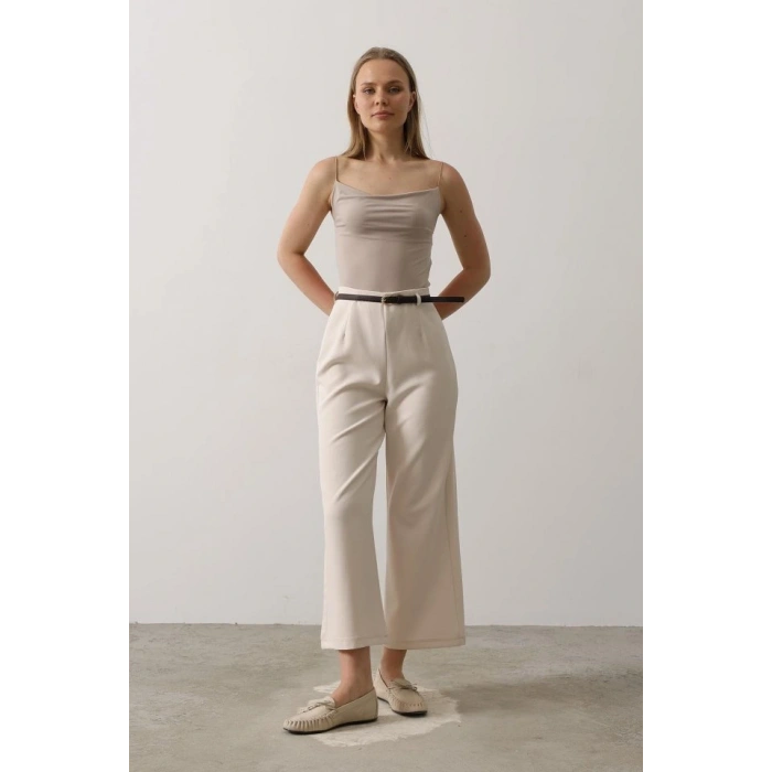 Kemer Pens Detaylı Pantolon  Bej