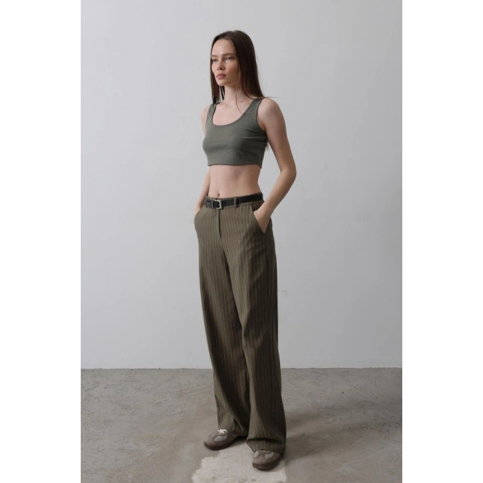 Kemerli Palazzo Pantolon  HakiBeyaz