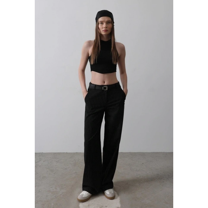 Kemerli Palazzo Pantolon  SiyahBeyaz