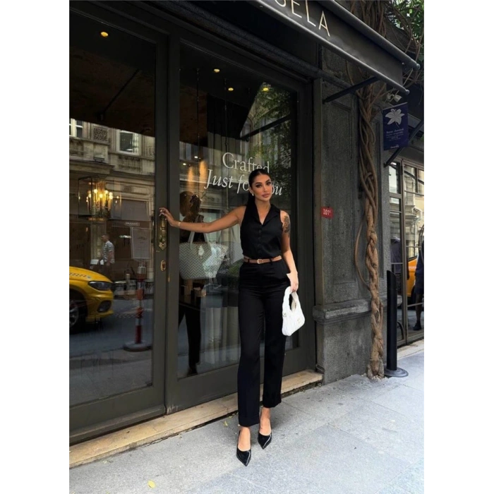 KETEN DUBE PAÇA DERİ TABA KEERİ PANTOON  iyah