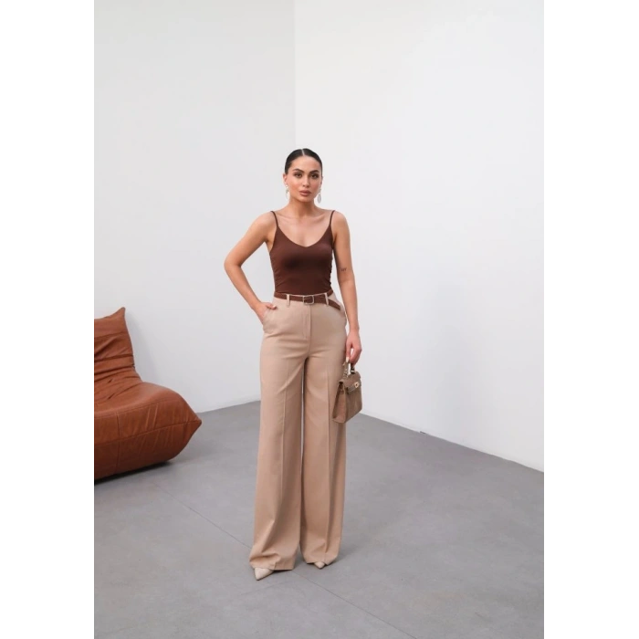 Keten Kemerli̇ Ve Dökümlü Palazzo Pantolon (Kemer Dahi̇l)