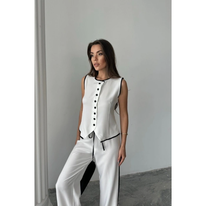 KETEN KENARARI BİYEİ YEEK  PANTOON TAKI  Beyaz