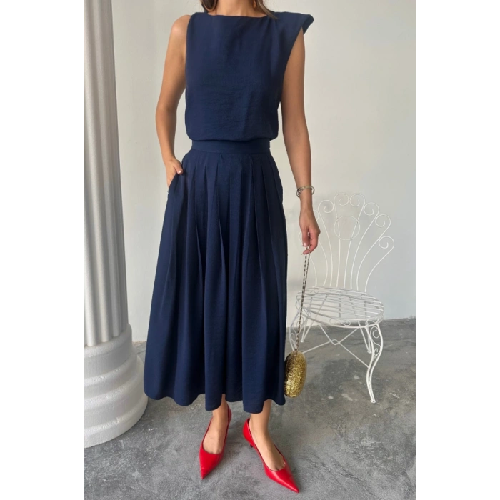 KETEN KOSUZ BUZ  AXİ ETEK TAKI  acivert