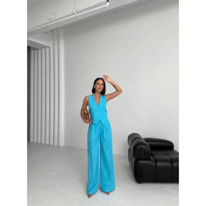 Keten Sirti Çapraz Geçi̇şli̇ Cepken Pantolon Takim