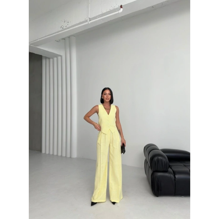 Keten Sirti Çapraz Geçi̇şli̇ Cepken Pantolon Takim