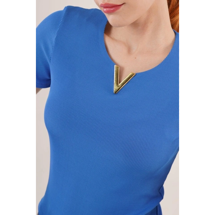 Kısa Kollu Yaka Detaylı Kaşkorse aks Bluz