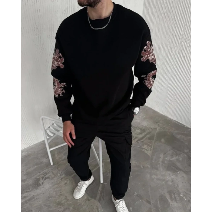 Kışlık Bisiklet Yaka Baskılı weathirt  iyah